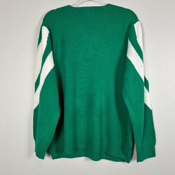 Maurada women plus size 2X knit sweater green white mohair blend chevron varsity - Picture 6 of 11